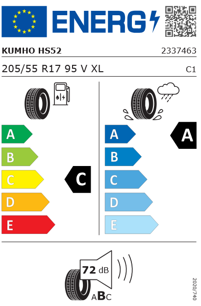 205/55R17 95V Ecsta HS52 XL Kumho