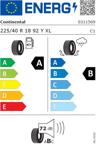 225/40R18 92Y EcoContact 6 XL Continental