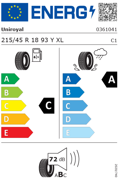 215/45R18 93Y RainSport 5 FR XL Uniroyal